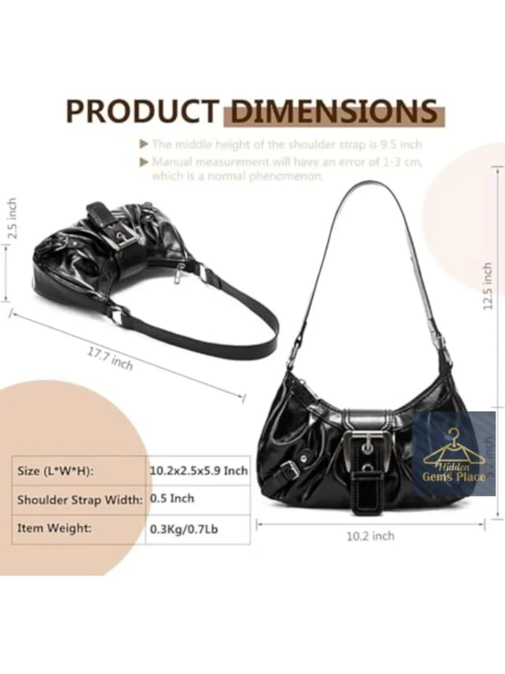 Faux Leather Y2K Hobo Shoulder Bag with Zipper & Magnetic Clasp